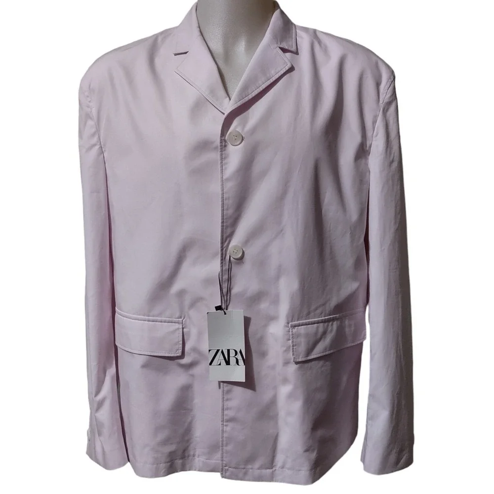 Zara Men's Blazer Suit Jacket 40 US 50 EUR Pale Pink Poplin Sportscoat Button Up